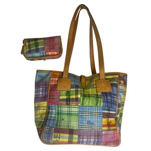 Dooney & Bourke Plaid Picnic Ants Tote & Matchin Wristlet W/O Wrist Strap
